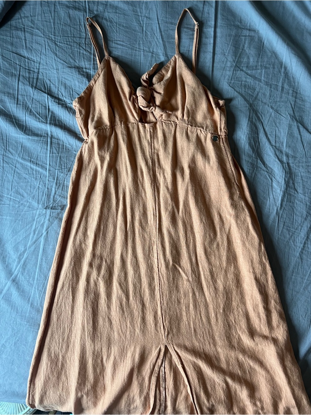 Terracotta Linen dress with Twist Front